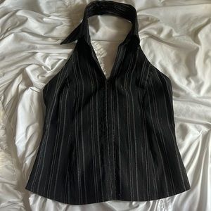 Sexy halter neck Y2K black and silver top semi open back